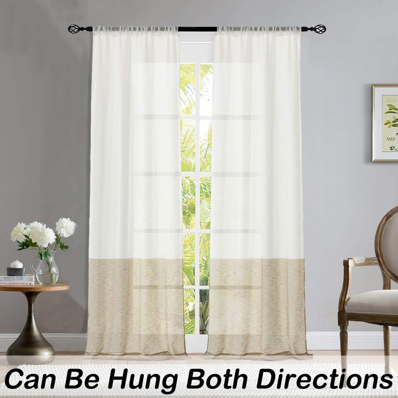 Central Park Tan and White Stripe Sheer Color Block Window Curtain Panel Pairs Linen Drape Treatment for Bedroom Living Room Farmhouse 84 inches Long with Rod Pocket,2 Panel Rustic Living Panels - Image 2